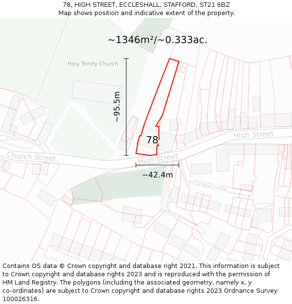 78, HIGH STREET, ECCLESHALL, STAFFORD, ST21 6BZ: Plot and title map