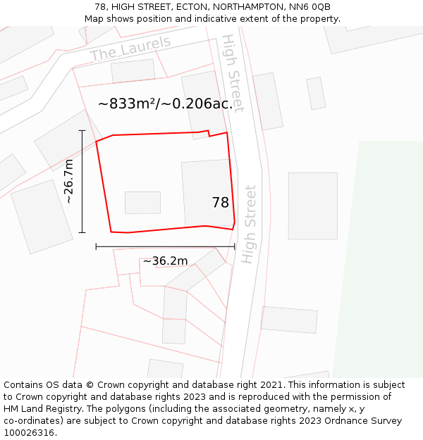78, HIGH STREET, ECTON, NORTHAMPTON, NN6 0QB: Plot and title map
