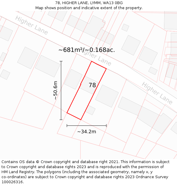 78, HIGHER LANE, LYMM, WA13 0BG: Plot and title map