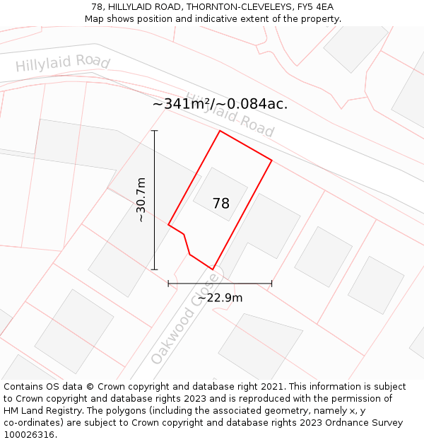 78, HILLYLAID ROAD, THORNTON-CLEVELEYS, FY5 4EA: Plot and title map