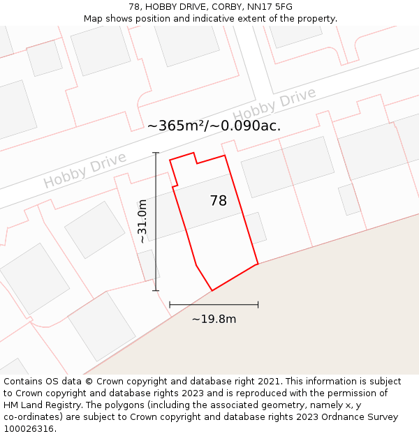 78, HOBBY DRIVE, CORBY, NN17 5FG: Plot and title map