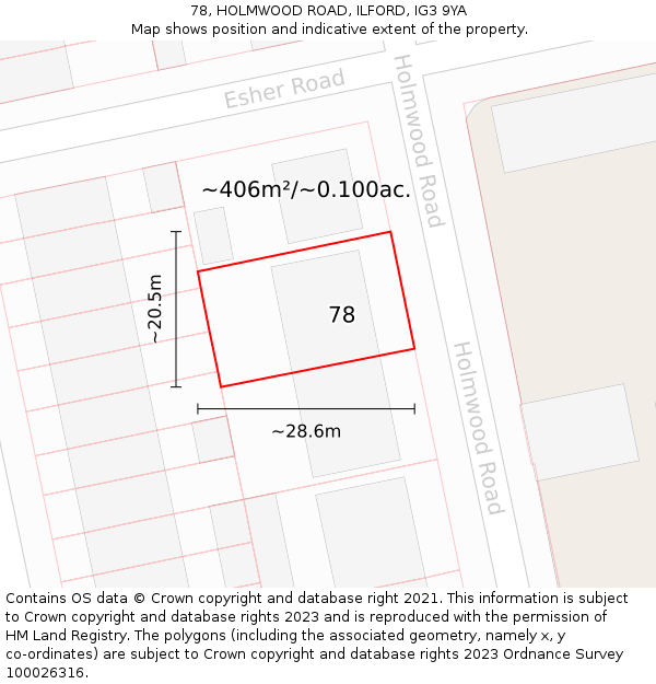 78, HOLMWOOD ROAD, ILFORD, IG3 9YA: Plot and title map