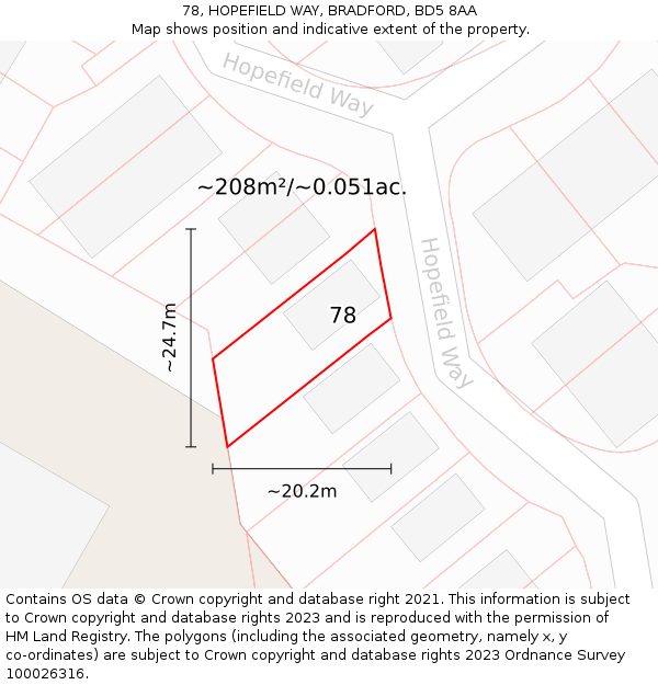 78, HOPEFIELD WAY, BRADFORD, BD5 8AA: Plot and title map