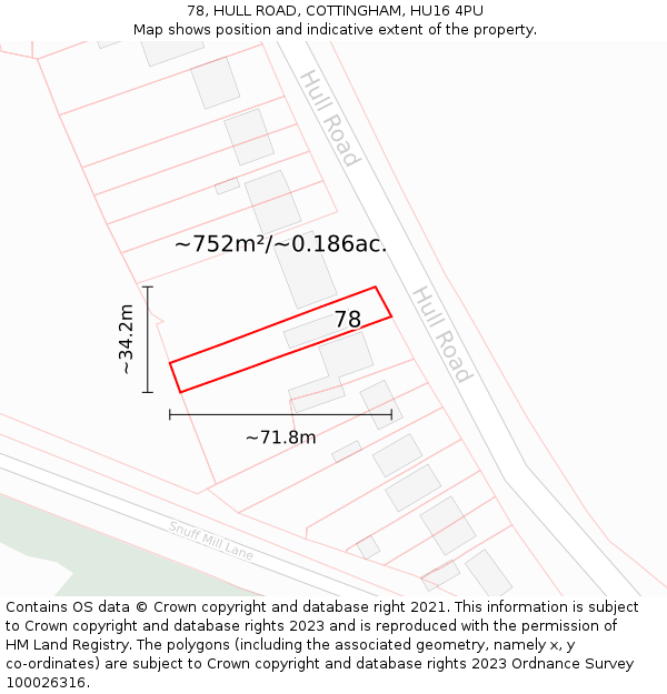78, HULL ROAD, COTTINGHAM, HU16 4PU: Plot and title map