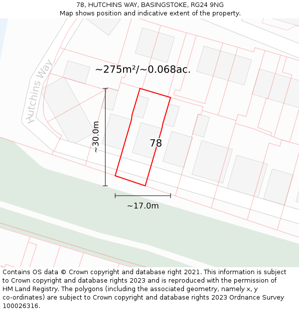 78, HUTCHINS WAY, BASINGSTOKE, RG24 9NG: Plot and title map