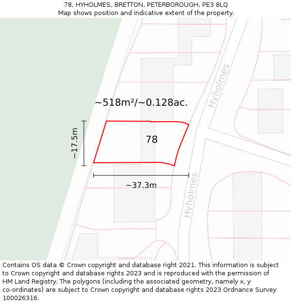78, HYHOLMES, BRETTON, PETERBOROUGH, PE3 8LQ: Plot and title map