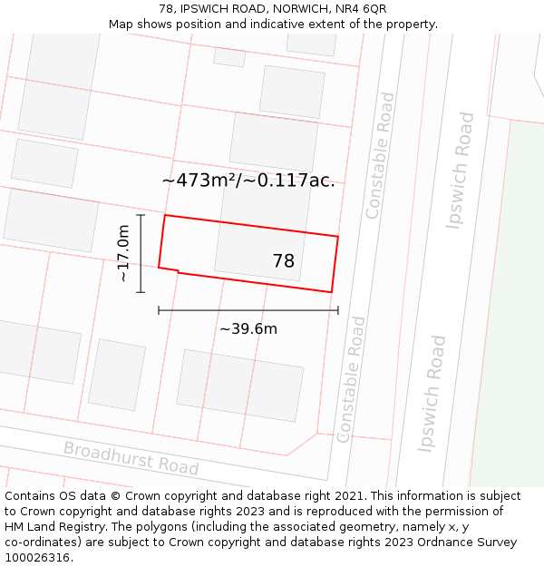 78, IPSWICH ROAD, NORWICH, NR4 6QR: Plot and title map