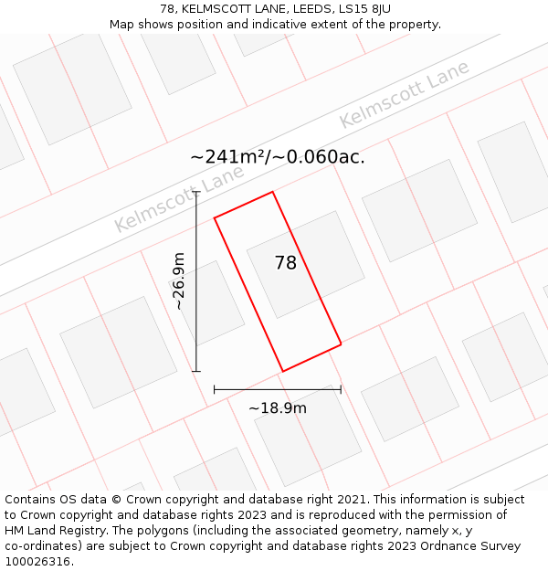 78, KELMSCOTT LANE, LEEDS, LS15 8JU: Plot and title map