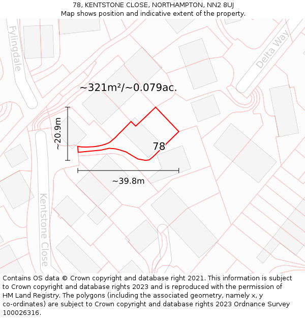 78, KENTSTONE CLOSE, NORTHAMPTON, NN2 8UJ: Plot and title map