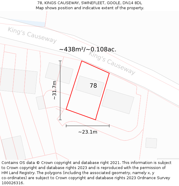 78, KINGS CAUSEWAY, SWINEFLEET, GOOLE, DN14 8DL: Plot and title map