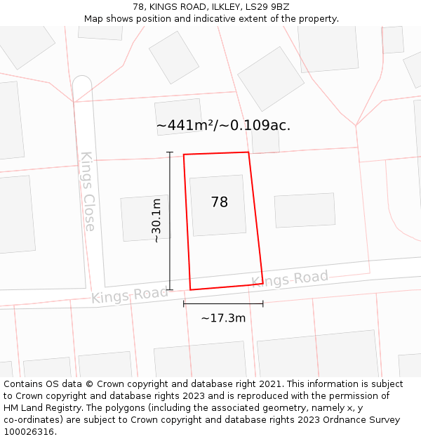 78, KINGS ROAD, ILKLEY, LS29 9BZ: Plot and title map