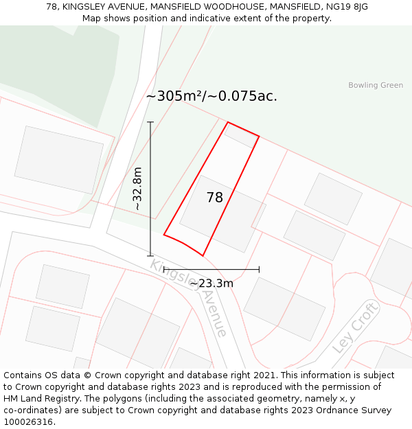 78, KINGSLEY AVENUE, MANSFIELD WOODHOUSE, MANSFIELD, NG19 8JG: Plot and title map