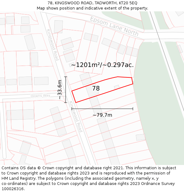78, KINGSWOOD ROAD, TADWORTH, KT20 5EQ: Plot and title map