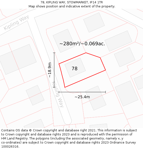 78, KIPLING WAY, STOWMARKET, IP14 1TR: Plot and title map