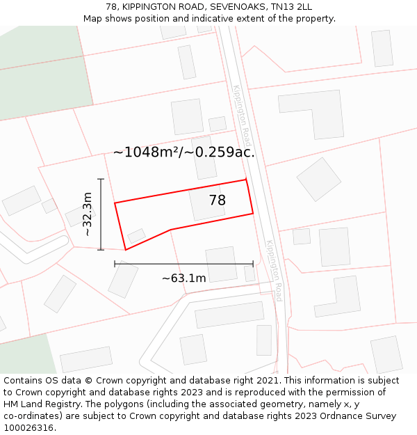 78, KIPPINGTON ROAD, SEVENOAKS, TN13 2LL: Plot and title map