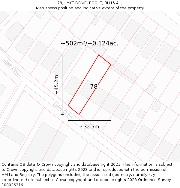 78, LAKE DRIVE, POOLE, BH15 4LU: Plot and title map