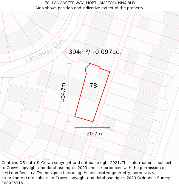 78, LANCASTER WAY, NORTHAMPTON, NN4 8LD: Plot and title map