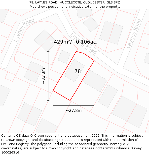 78, LAYNES ROAD, HUCCLECOTE, GLOUCESTER, GL3 3PZ: Plot and title map
