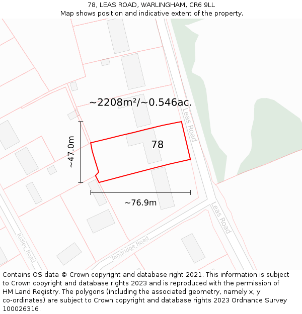 78, LEAS ROAD, WARLINGHAM, CR6 9LL: Plot and title map