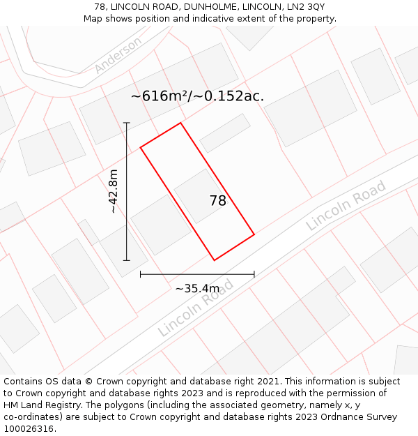 78, LINCOLN ROAD, DUNHOLME, LINCOLN, LN2 3QY: Plot and title map