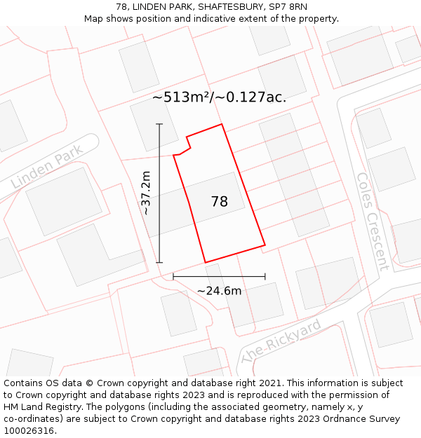 78, LINDEN PARK, SHAFTESBURY, SP7 8RN: Plot and title map
