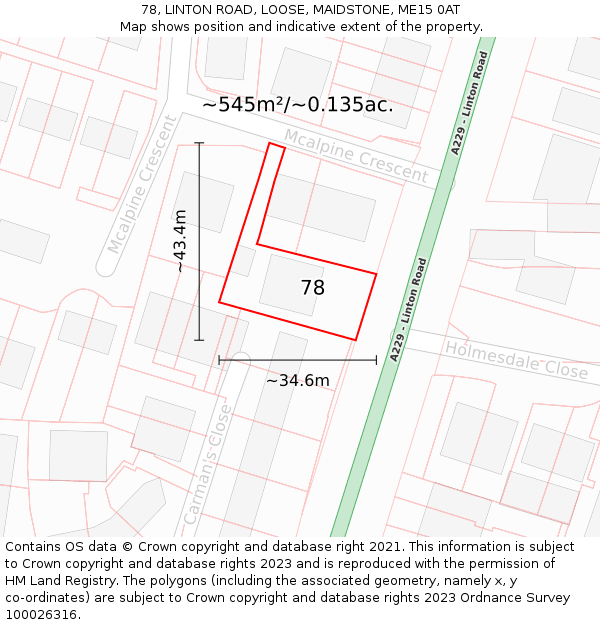 78, LINTON ROAD, LOOSE, MAIDSTONE, ME15 0AT: Plot and title map