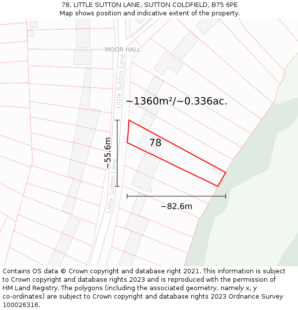 78, LITTLE SUTTON LANE, SUTTON COLDFIELD, B75 6PE: Plot and title map