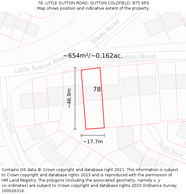 78, LITTLE SUTTON ROAD, SUTTON COLDFIELD, B75 6PS: Plot and title map
