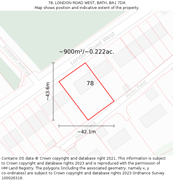 78, LONDON ROAD WEST, BATH, BA1 7DA: Plot and title map