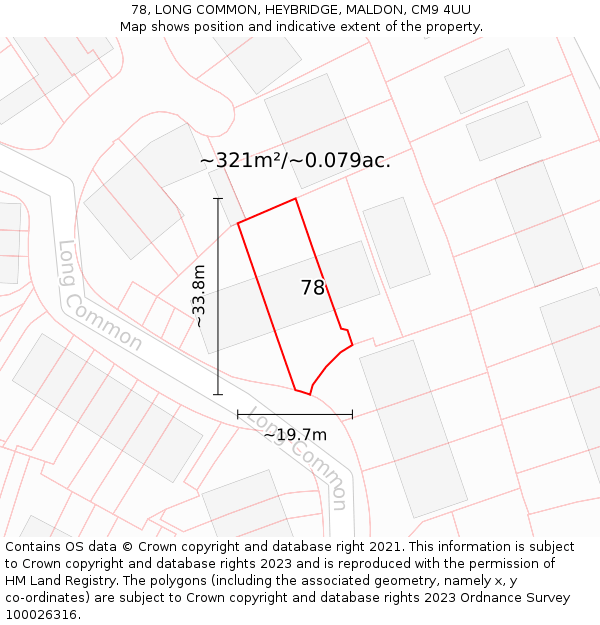 78, LONG COMMON, HEYBRIDGE, MALDON, CM9 4UU: Plot and title map