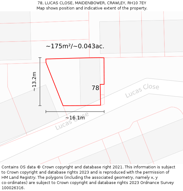 78, LUCAS CLOSE, MAIDENBOWER, CRAWLEY, RH10 7EY: Plot and title map