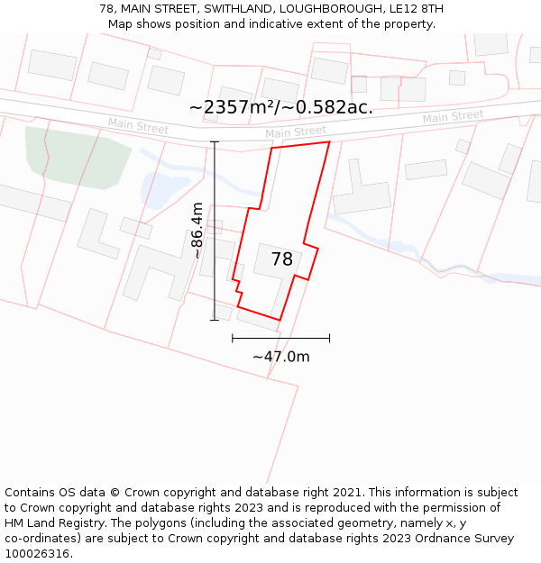 78, MAIN STREET, SWITHLAND, LOUGHBOROUGH, LE12 8TH: Plot and title map