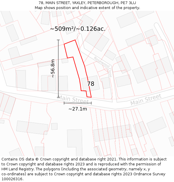 78, MAIN STREET, YAXLEY, PETERBOROUGH, PE7 3LU: Plot and title map