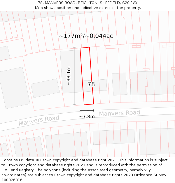 78, MANVERS ROAD, BEIGHTON, SHEFFIELD, S20 1AY: Plot and title map