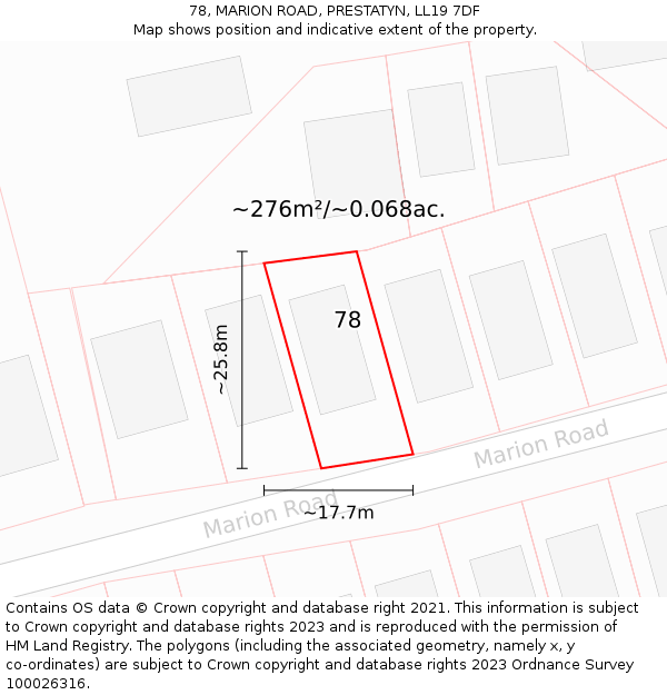 78, MARION ROAD, PRESTATYN, LL19 7DF: Plot and title map