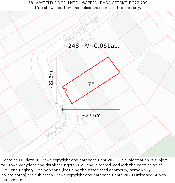 78, MAYFIELD RIDGE, HATCH WARREN, BASINGSTOKE, RG22 4RS: Plot and title map