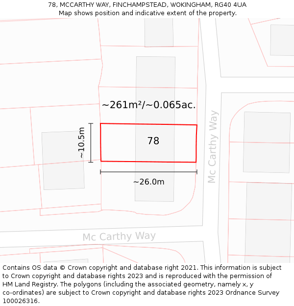 78, MCCARTHY WAY, FINCHAMPSTEAD, WOKINGHAM, RG40 4UA: Plot and title map
