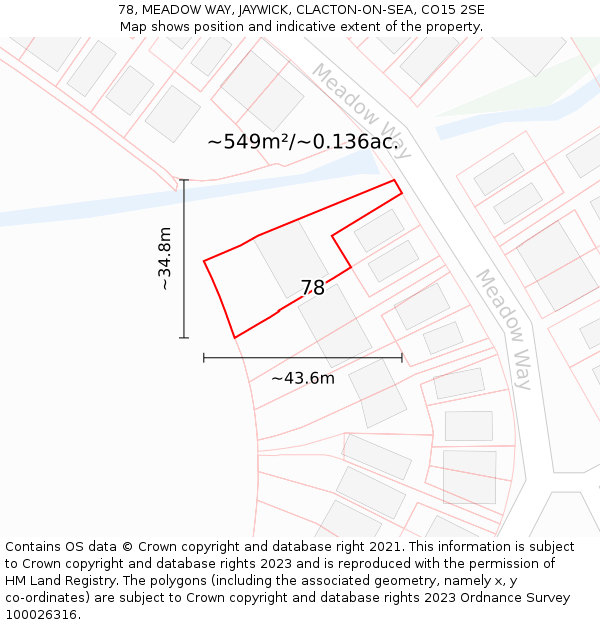 78, MEADOW WAY, JAYWICK, CLACTON-ON-SEA, CO15 2SE: Plot and title map