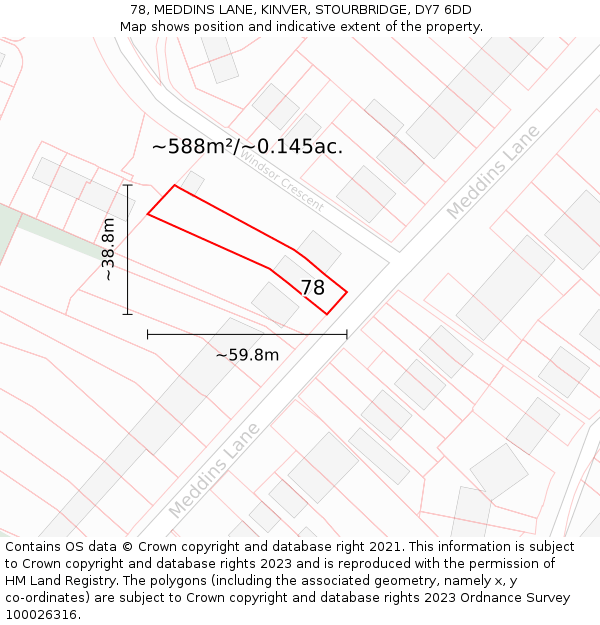 78, MEDDINS LANE, KINVER, STOURBRIDGE, DY7 6DD: Plot and title map
