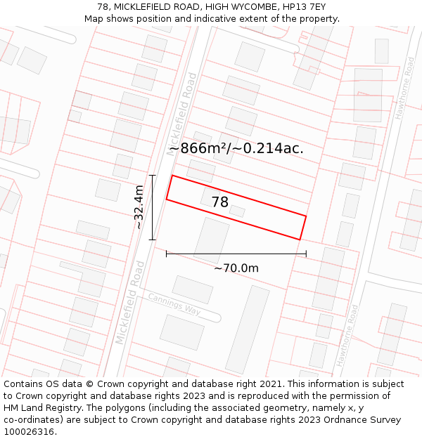 78, MICKLEFIELD ROAD, HIGH WYCOMBE, HP13 7EY: Plot and title map