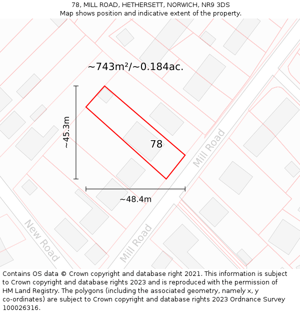 78, MILL ROAD, HETHERSETT, NORWICH, NR9 3DS: Plot and title map