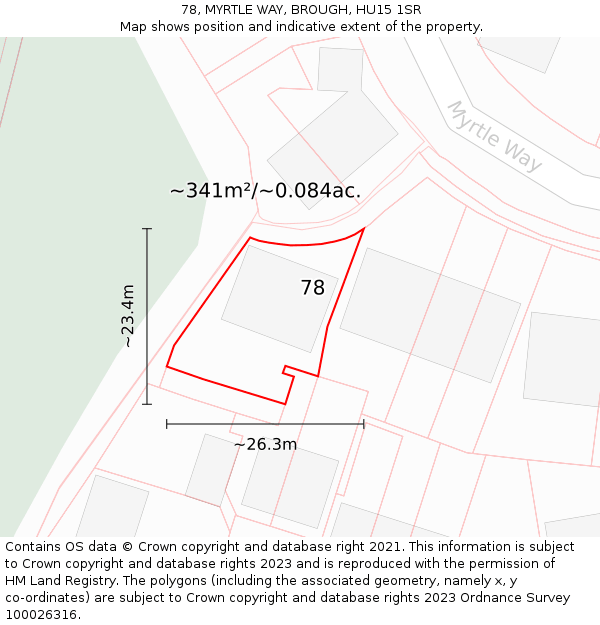 78, MYRTLE WAY, BROUGH, HU15 1SR: Plot and title map