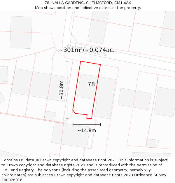 78, NALLA GARDENS, CHELMSFORD, CM1 4AX: Plot and title map