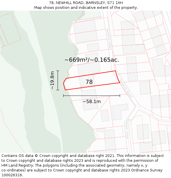 78, NEWHILL ROAD, BARNSLEY, S71 1XH: Plot and title map