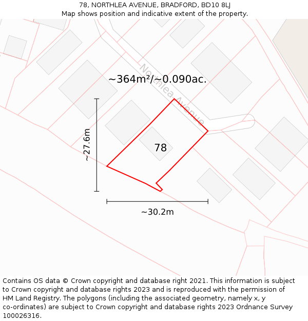78, NORTHLEA AVENUE, BRADFORD, BD10 8LJ: Plot and title map