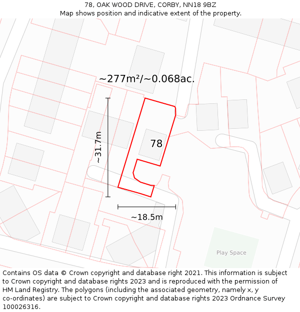 78, OAK WOOD DRIVE, CORBY, NN18 9BZ: Plot and title map