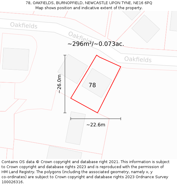 78, OAKFIELDS, BURNOPFIELD, NEWCASTLE UPON TYNE, NE16 6PQ: Plot and title map