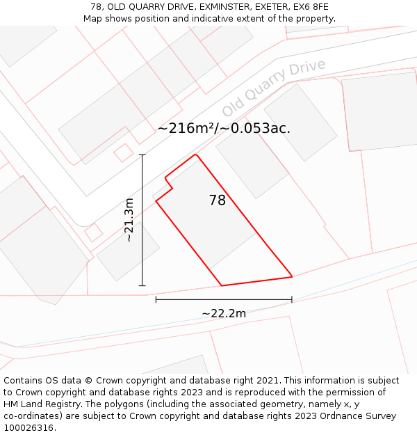 78, OLD QUARRY DRIVE, EXMINSTER, EXETER, EX6 8FE: Plot and title map