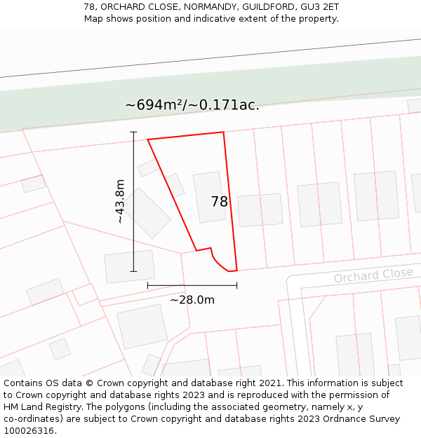 78, ORCHARD CLOSE, NORMANDY, GUILDFORD, GU3 2ET: Plot and title map