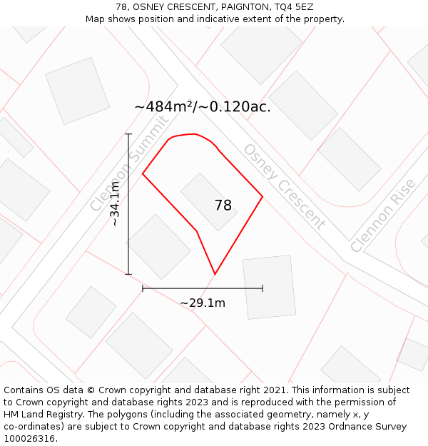78, OSNEY CRESCENT, PAIGNTON, TQ4 5EZ: Plot and title map